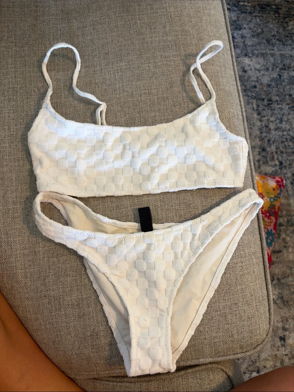 triangl swimwear White Textured Checkered Bikini Set